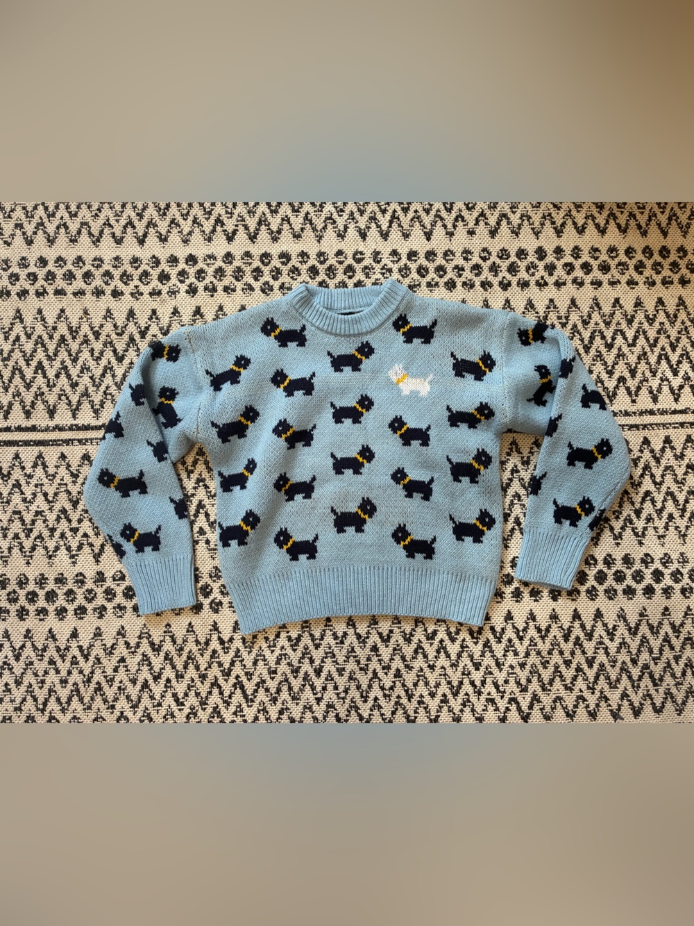Netflix Stranger Things Light Blue Scottie Dog Crewneck Sweater